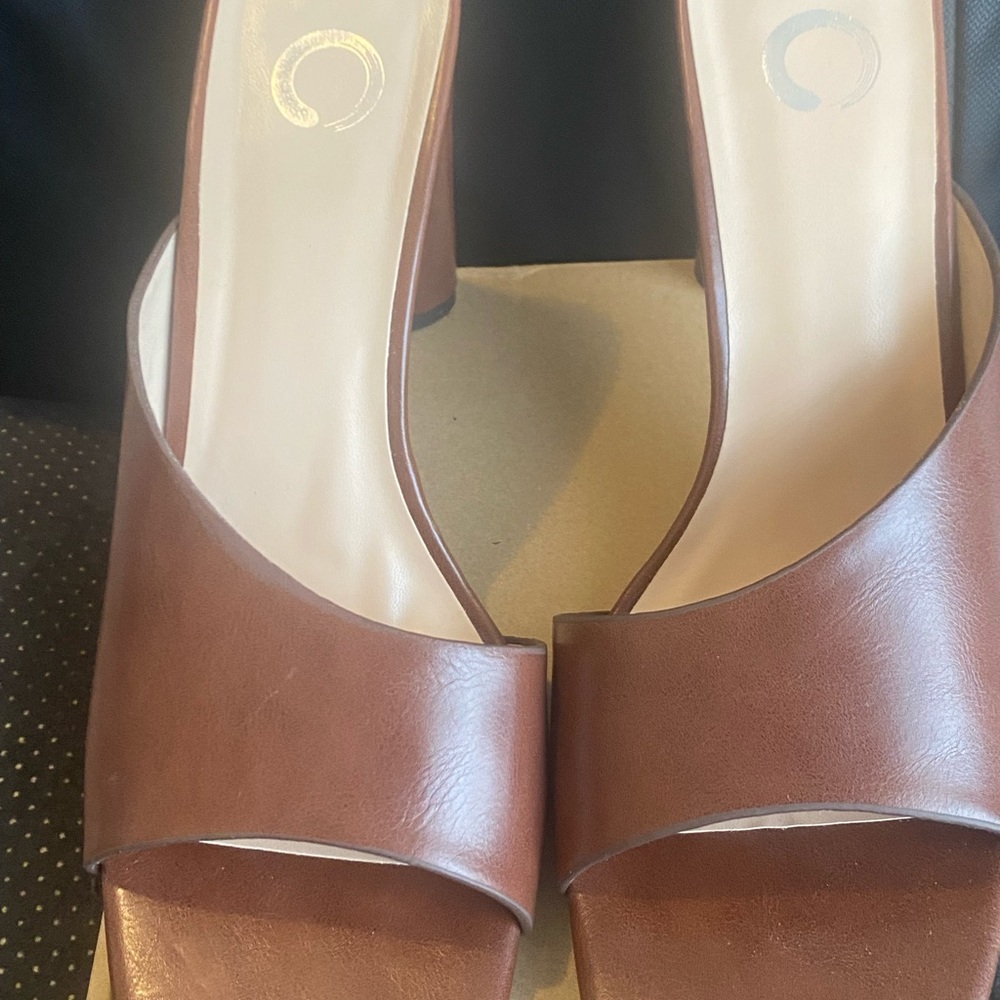 Worn Once! Open toe high block heel pumps. Size 10